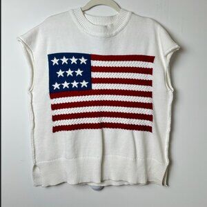NWOT Anna & Ava Dillard's USA Flag Cropped Sweater Pullover - Size L/XL